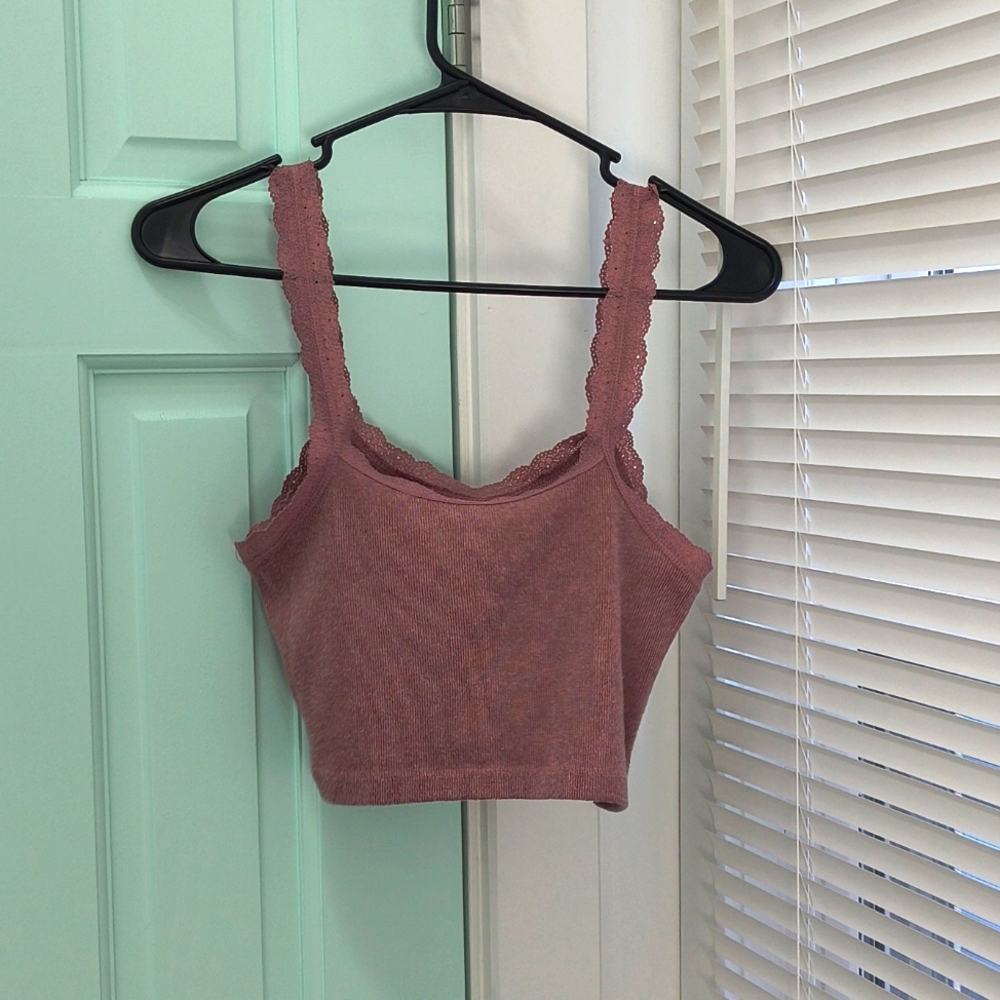 Aeropostale Mauve Lace Trimmed Crop Tank Top